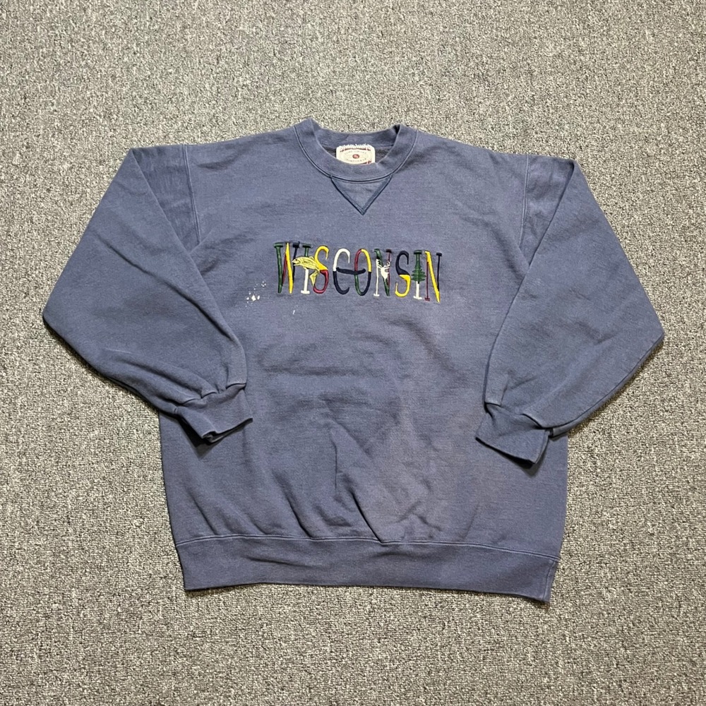 Vintage Time Square Sportswear Wisconsin Sweatshirt Faded Blue Embroidered 90s
